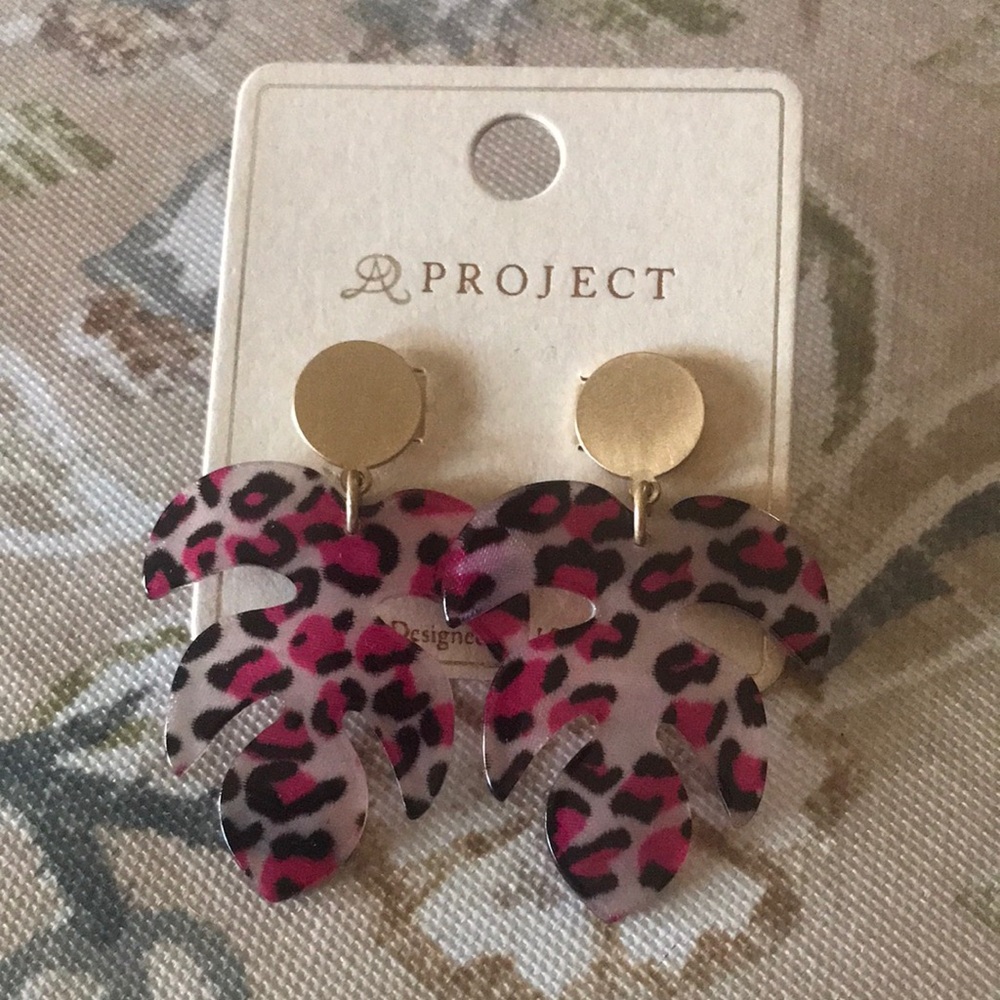 Pink and Black Leopard Leaf Earrings